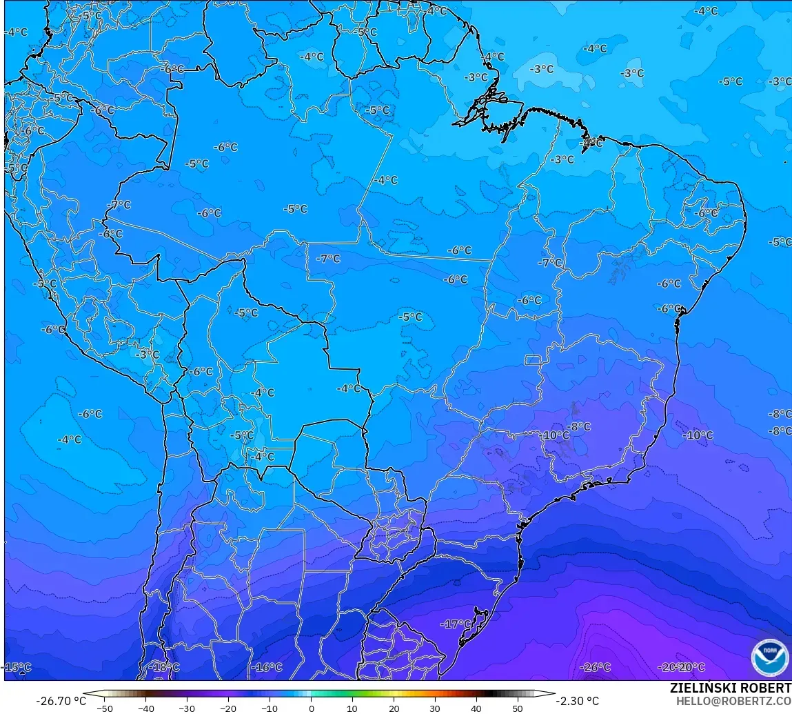 GFS model - Brezilya, 500 hPa Sıcaklık