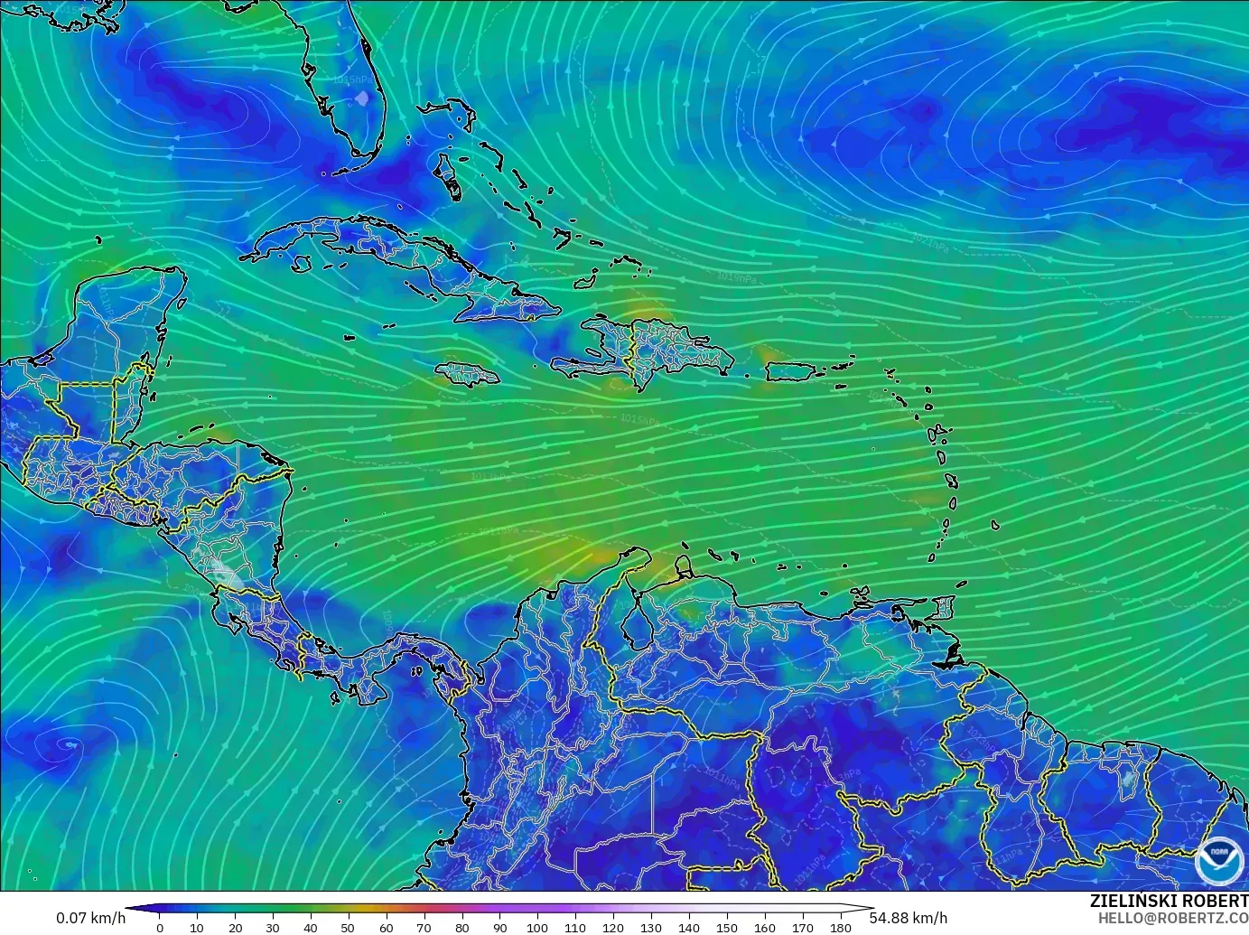 GFS model - Karayipler, 10 m Rüzgâr
