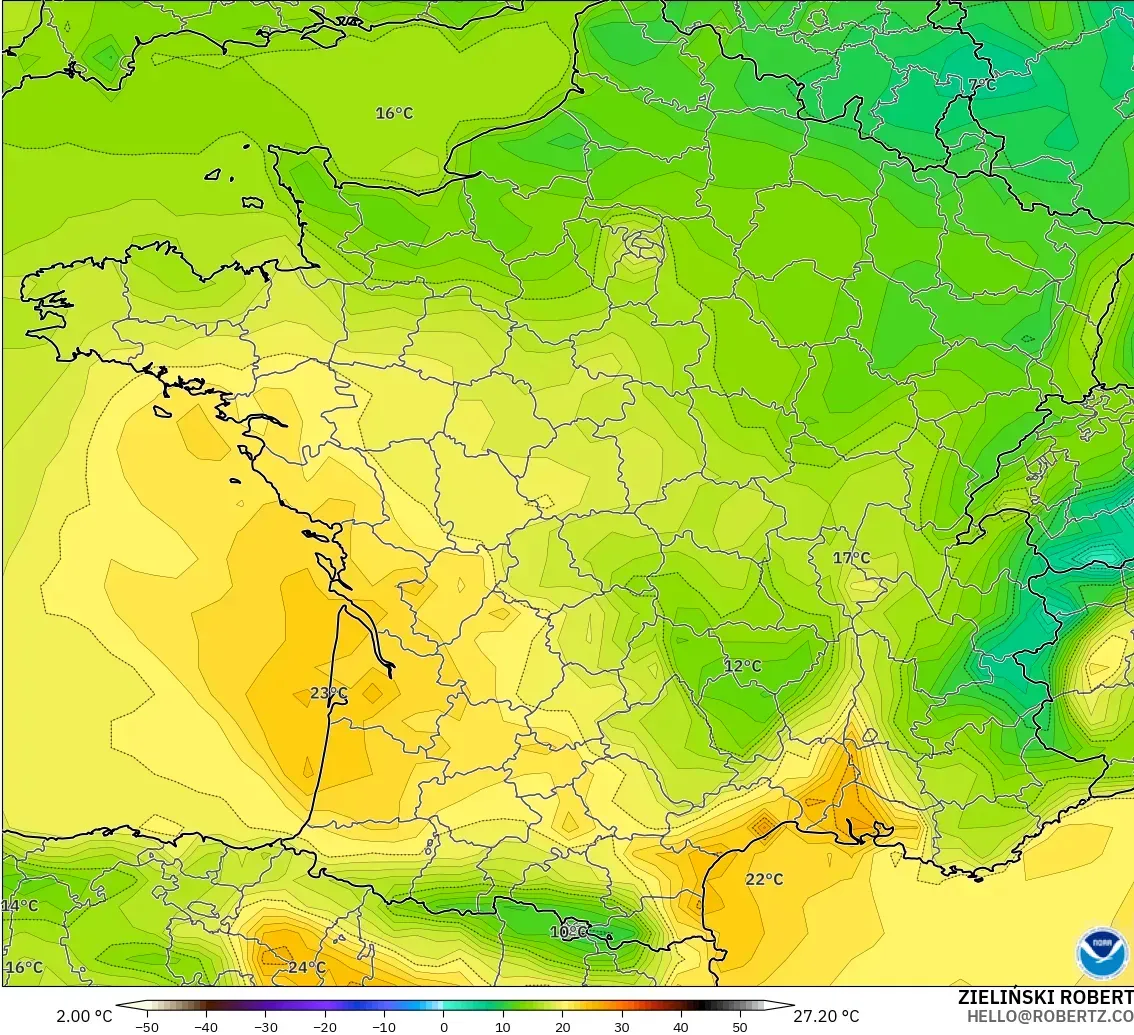 GFS model - Fransa, 2 m Sıcaklık