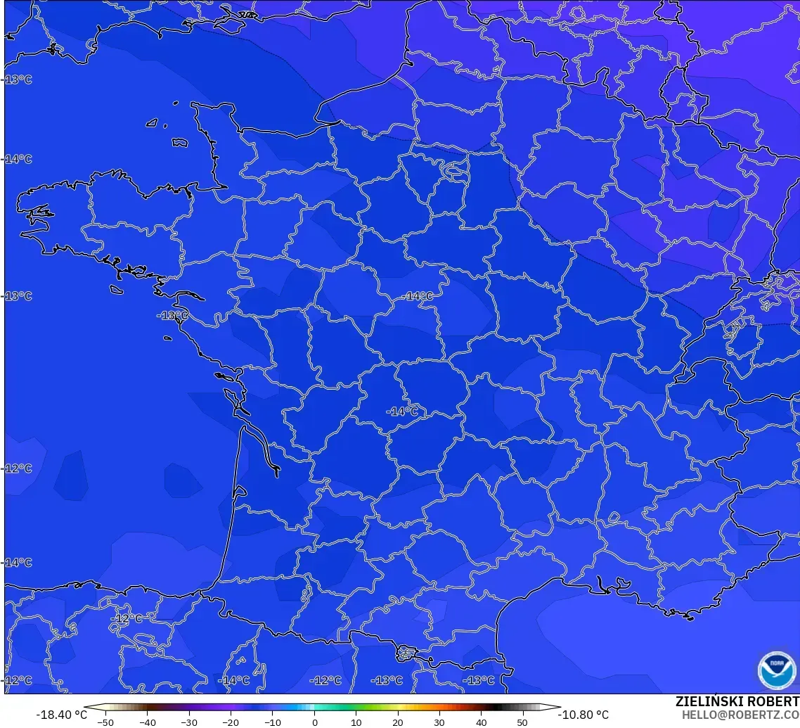 GFS model - Fransa, 500 hPa Sıcaklık