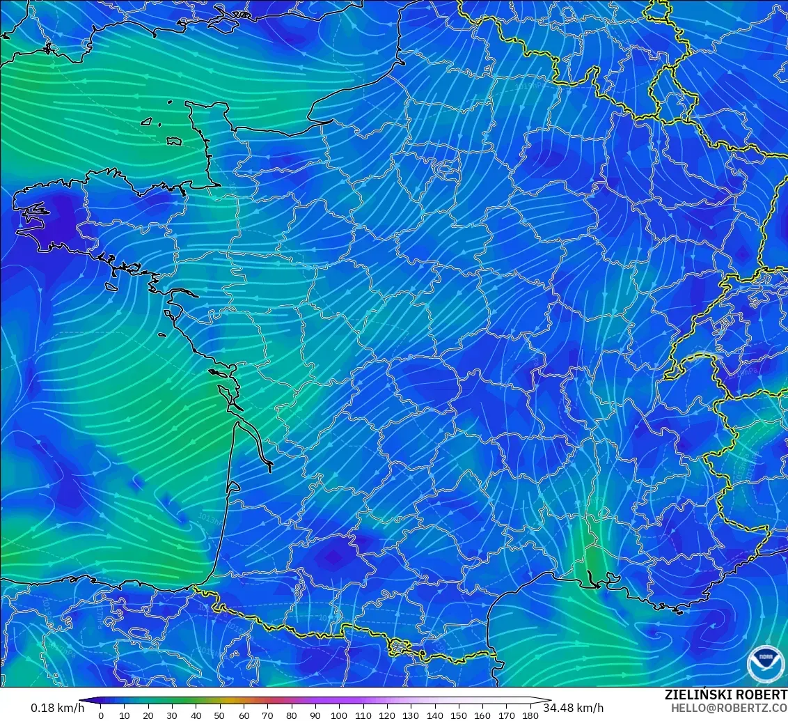 GFS model - Fransa, 10 m Rüzgâr