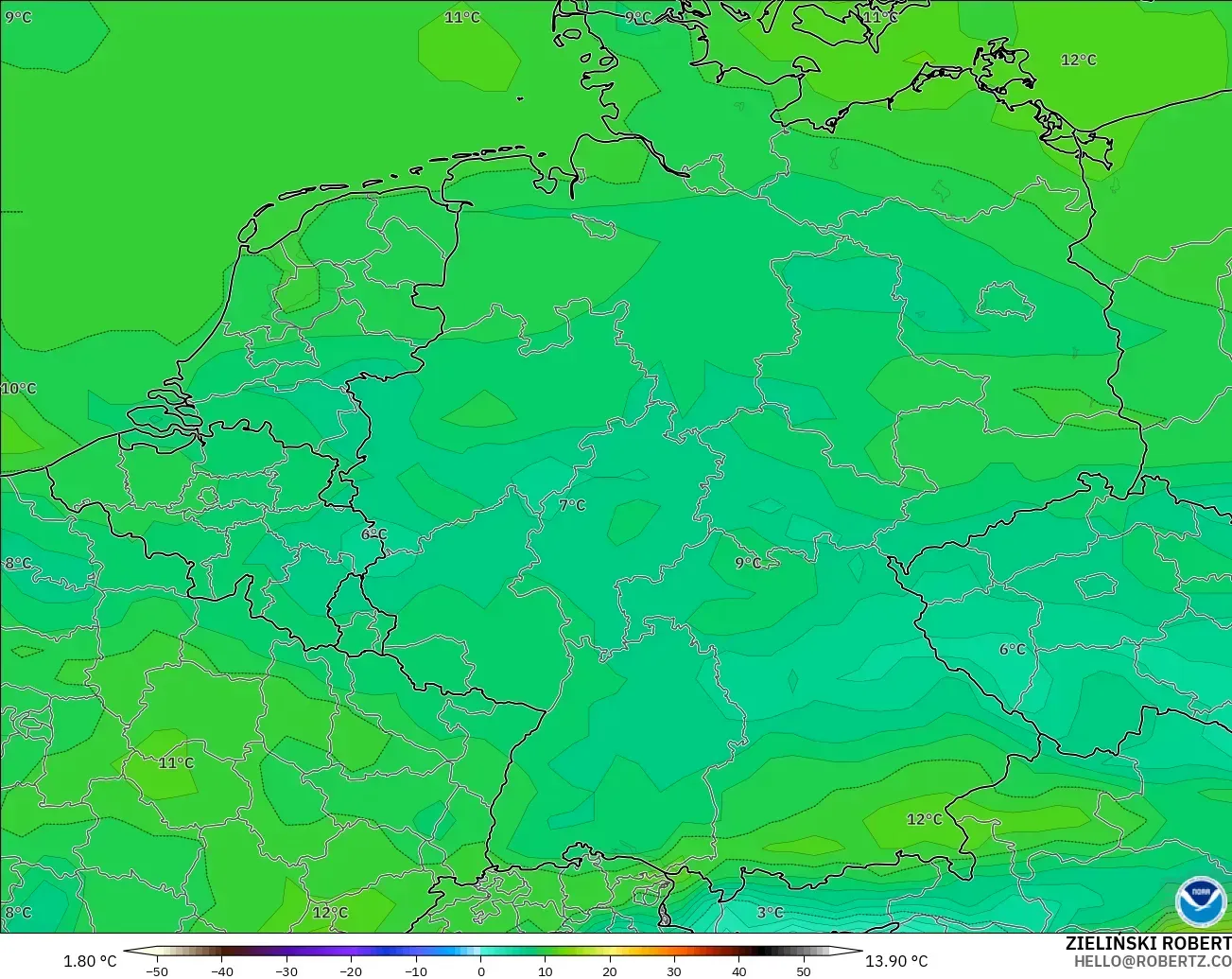 GFS model - Almanya, 2 m Çiy Noktası