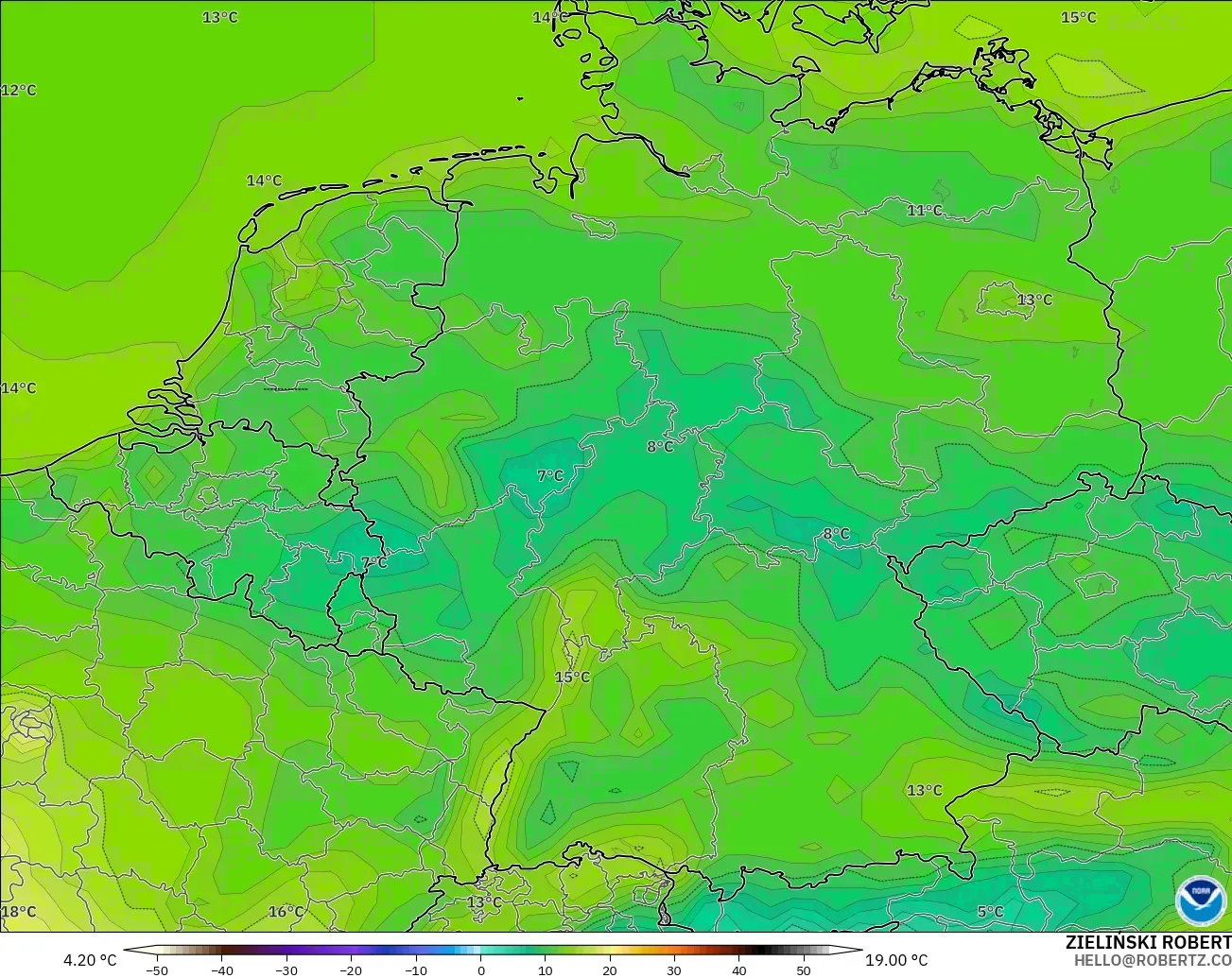 GFS model - Almanya, 2 m Sıcaklık