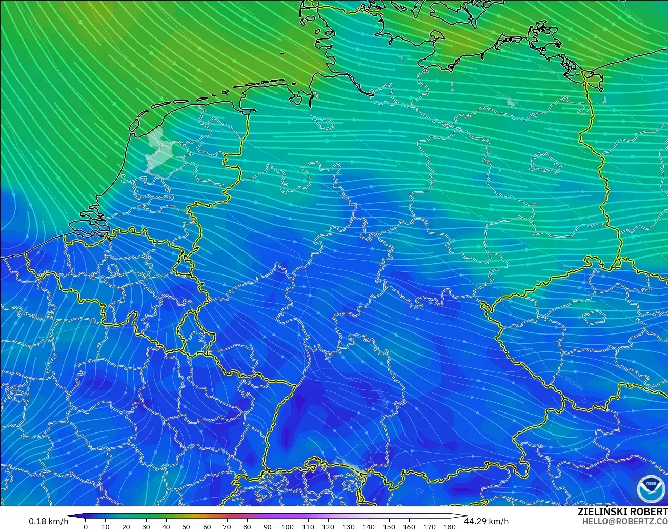 GFS model - Almanya, 10 m Rüzgâr