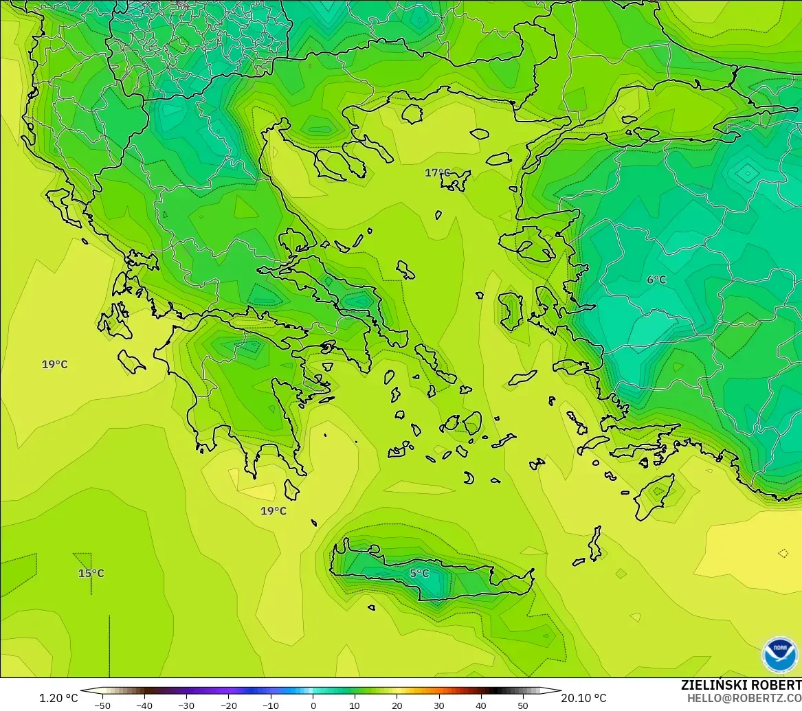 GFS model - Yunanistan, 2 m Çiy Noktası