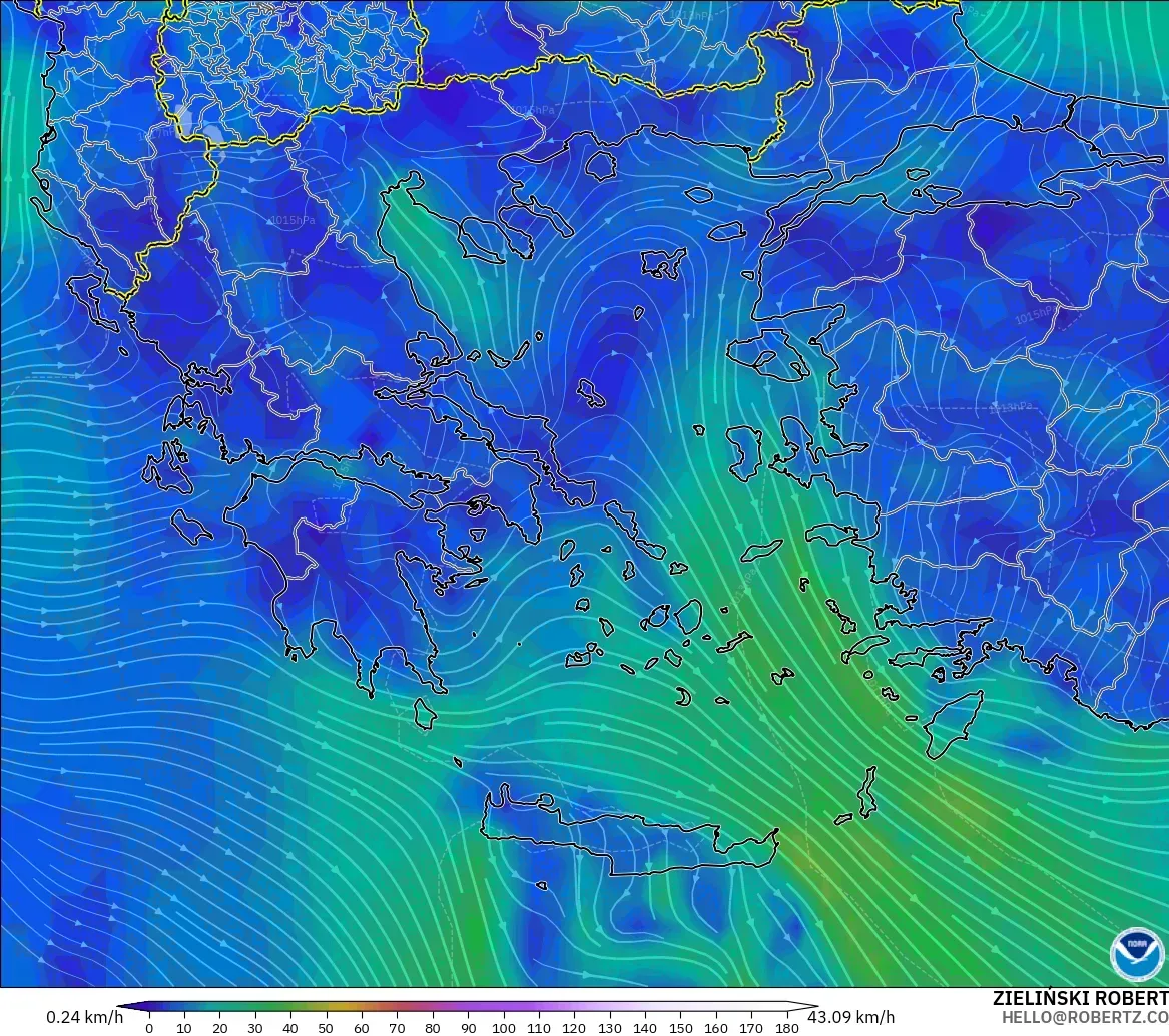 GFS model - Yunanistan, 10 m Rüzgâr