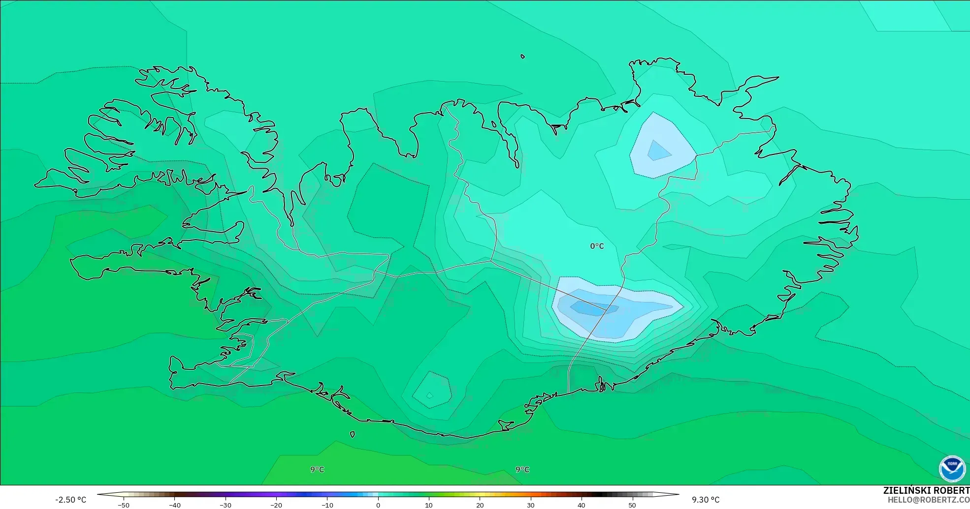 GFS model - İzlanda, 2 m Çiy Noktası