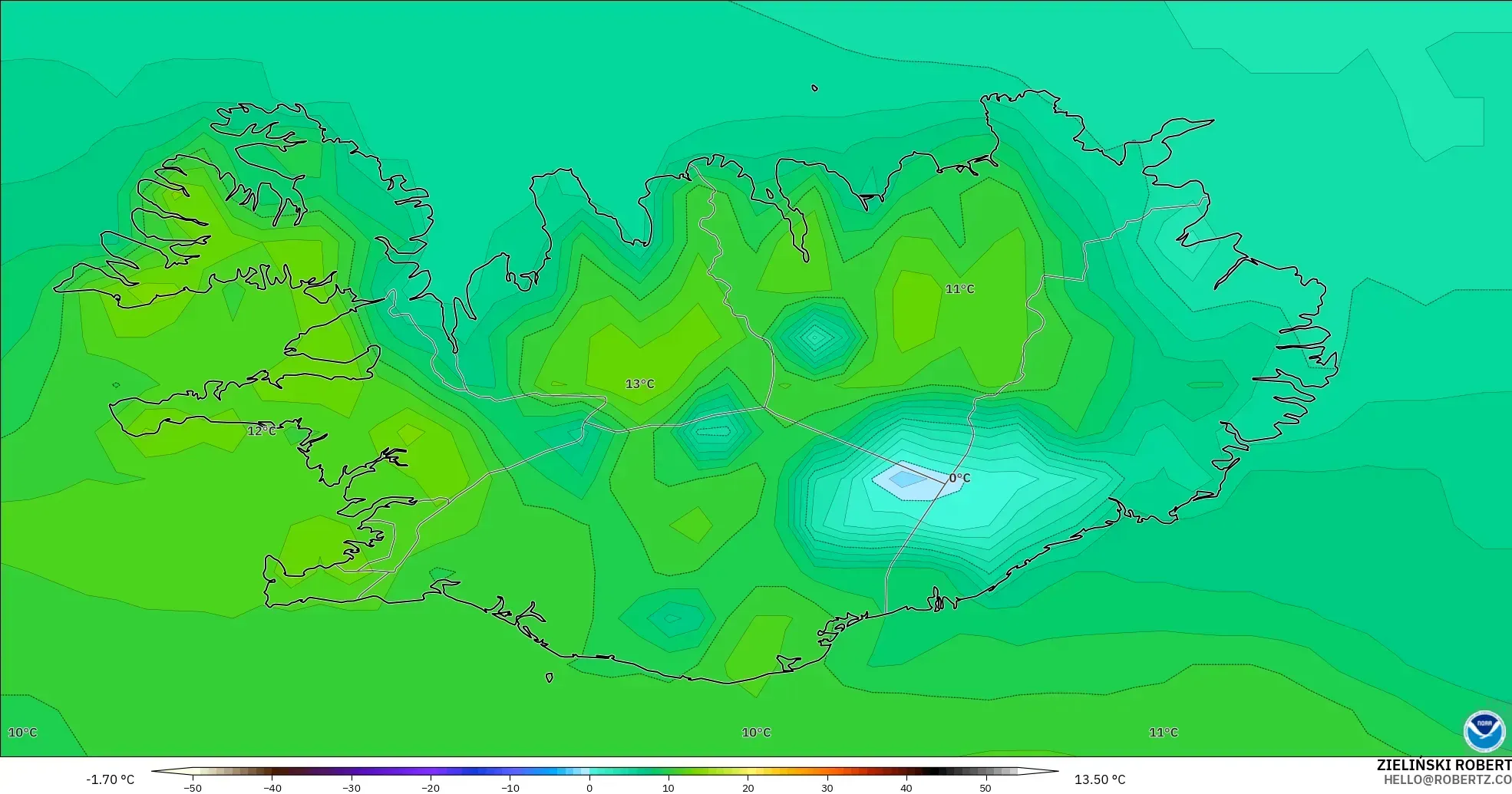 GFS model - İzlanda, 2 m Sıcaklık