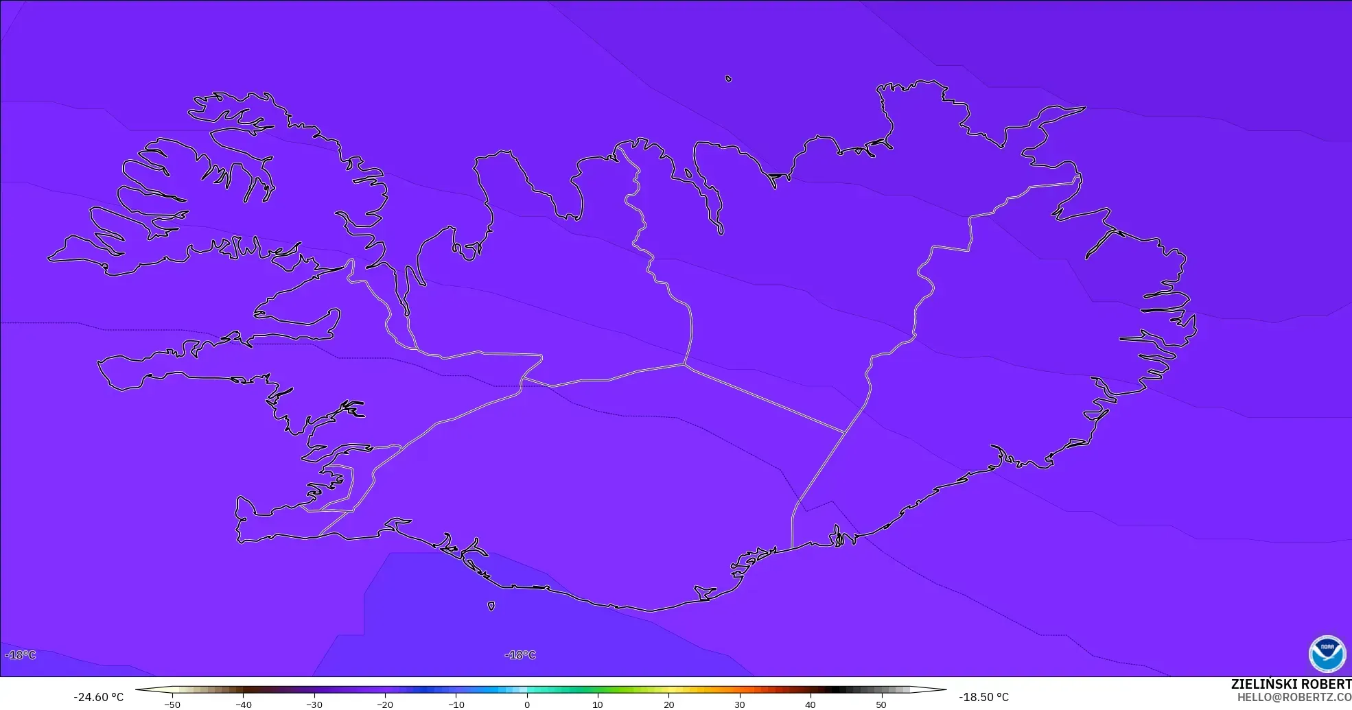 GFS model - İzlanda, 500 hPa Sıcaklık