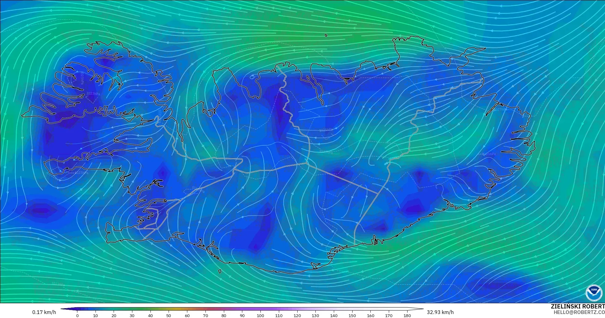 GFS model - İzlanda, 10 m Rüzgâr
