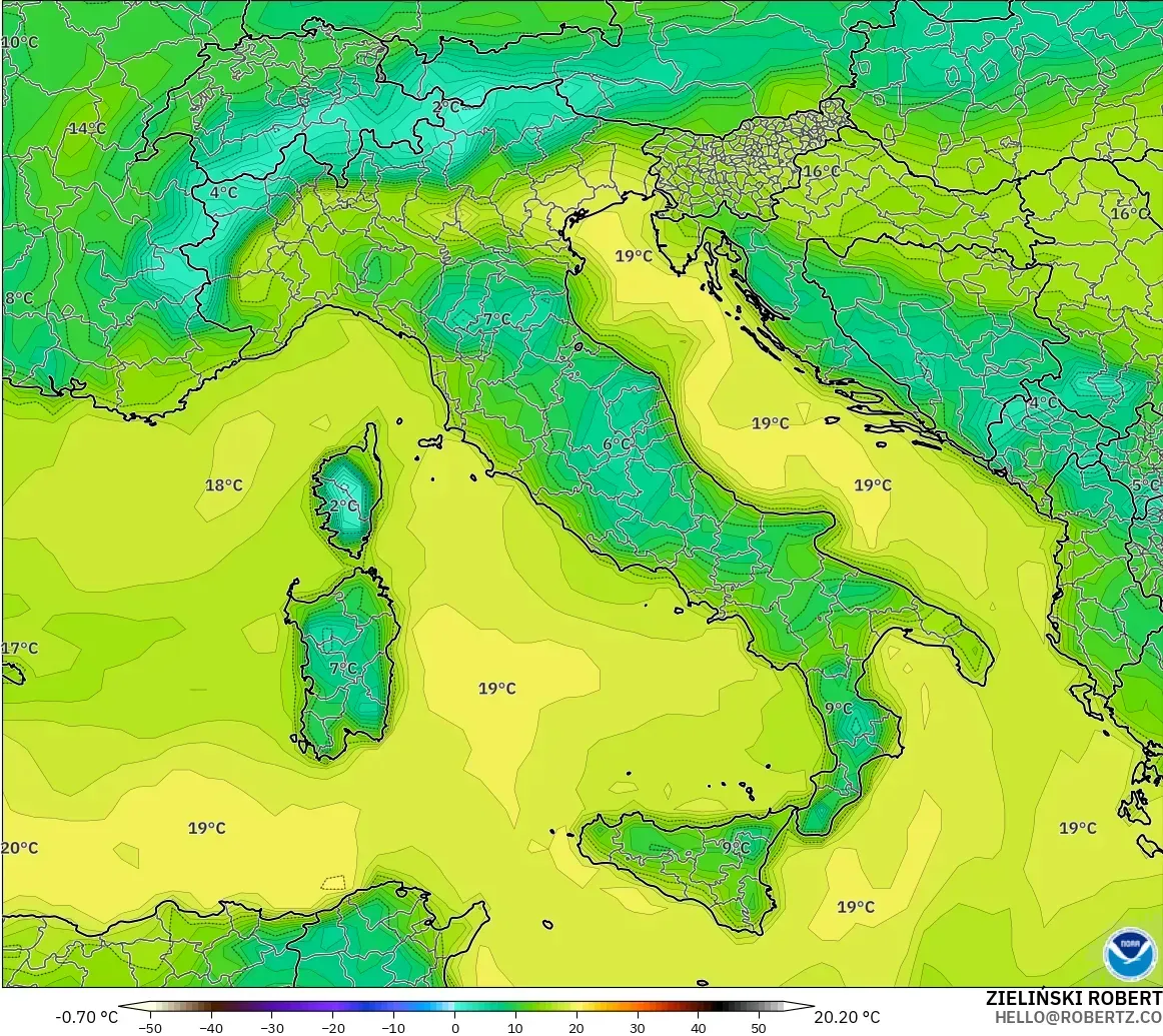 GFS model - İtalya, 2 m Çiy Noktası