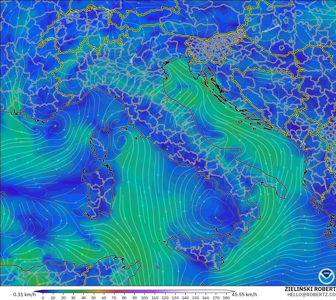 GFS model - İtalya, 10 m Rüzgâr