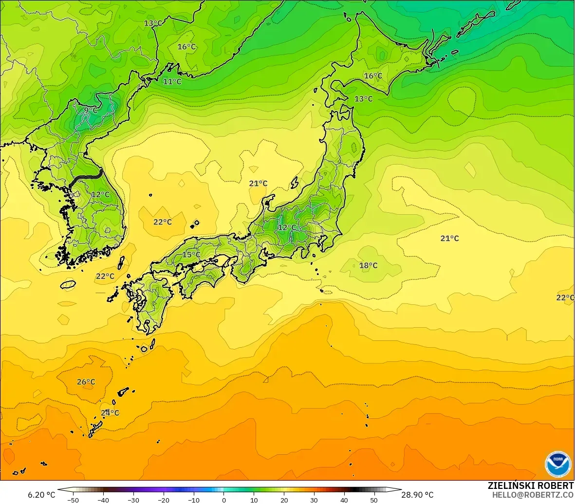 GFS model - Japonya, 2 m Sıcaklık