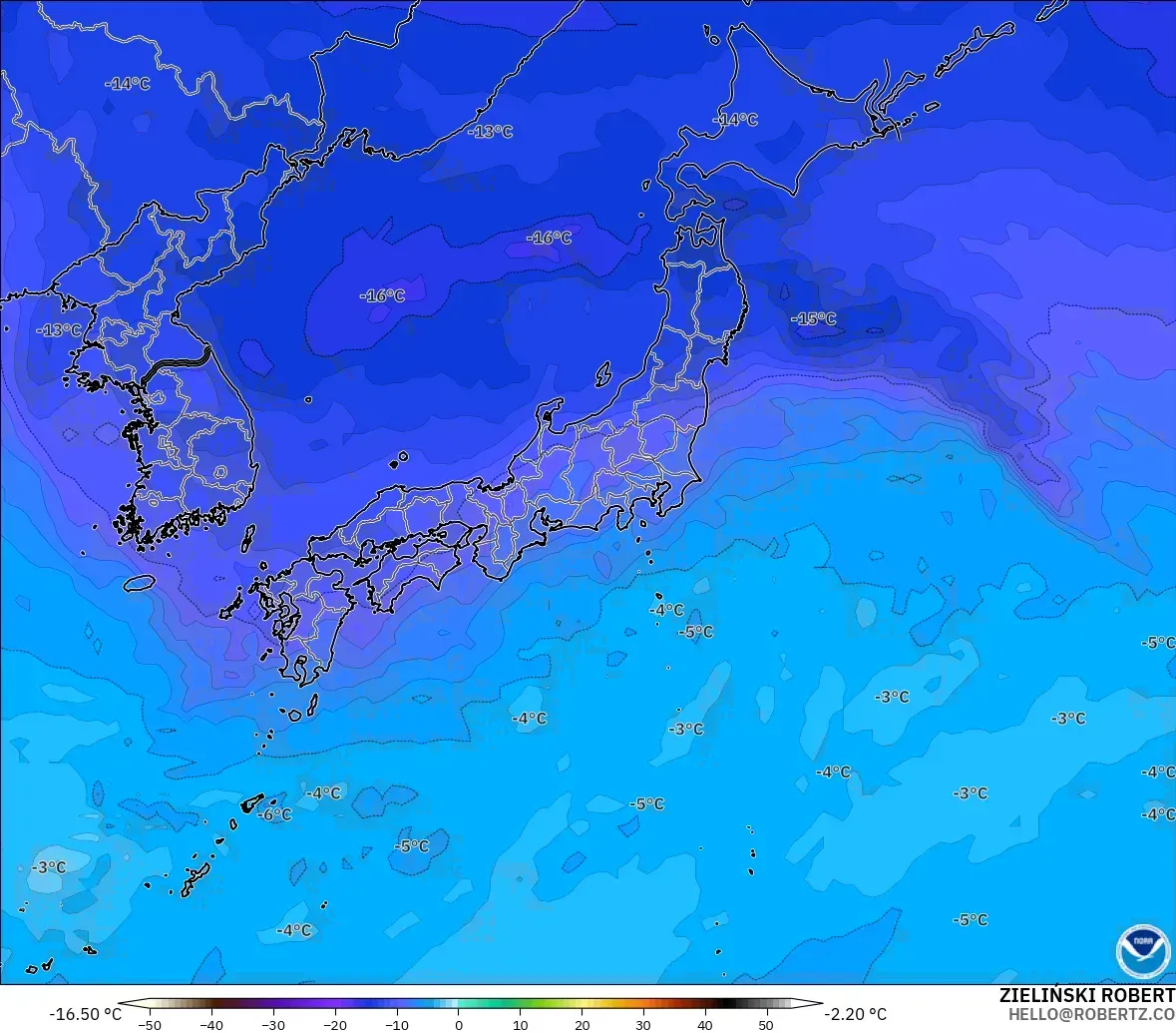 GFS model - Japonya, 500 hPa Sıcaklık