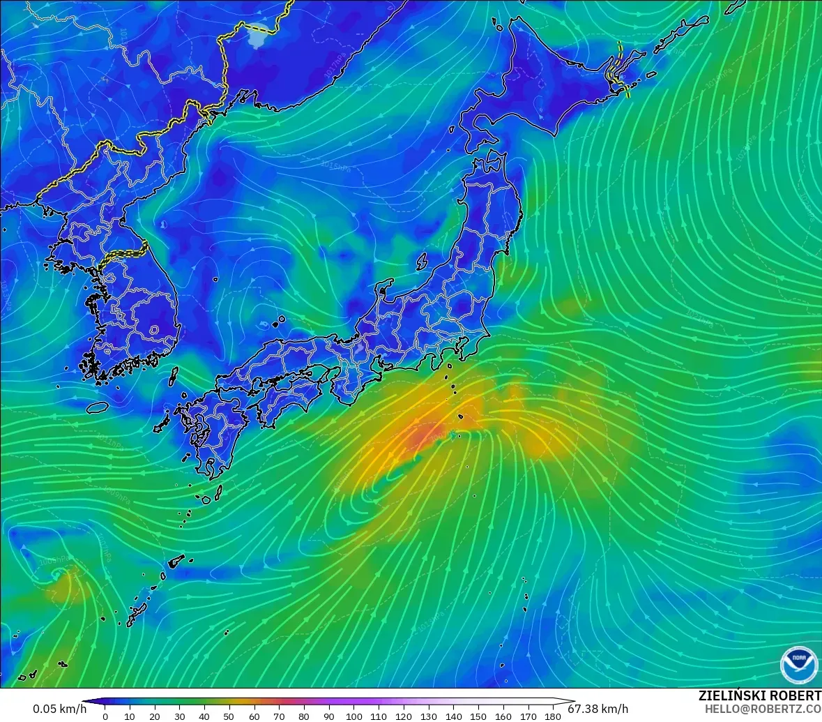 GFS model - Japonya, 10 m Rüzgâr