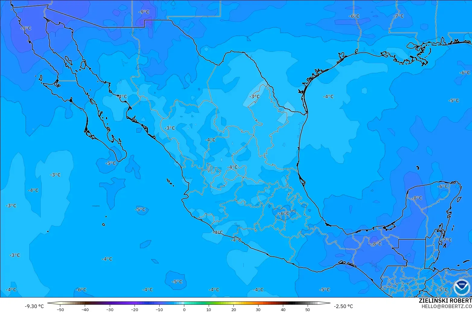 GFS model - Meksika, 500 hPa Sıcaklık