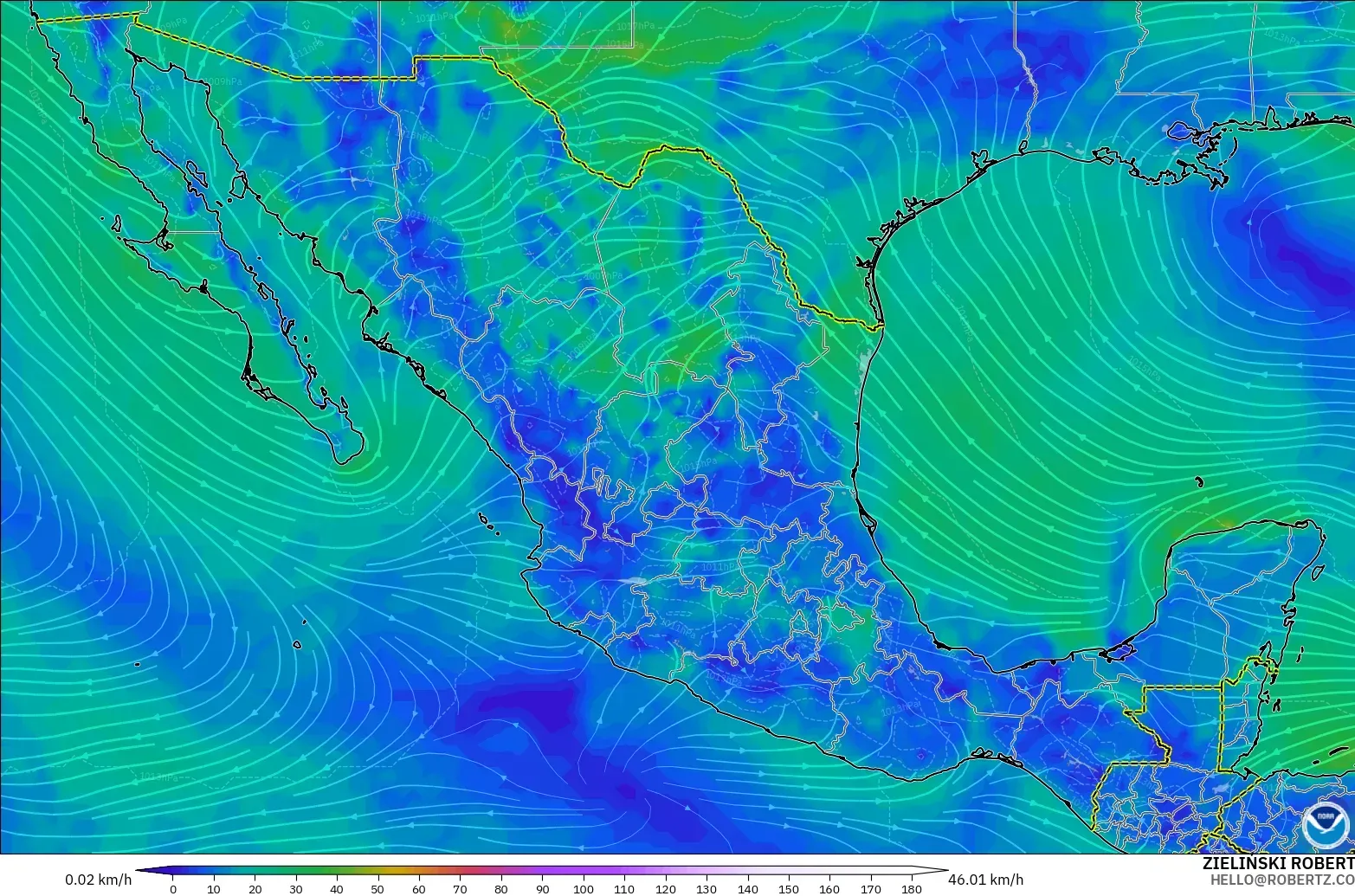 GFS model - Meksika, 10 m Rüzgâr
