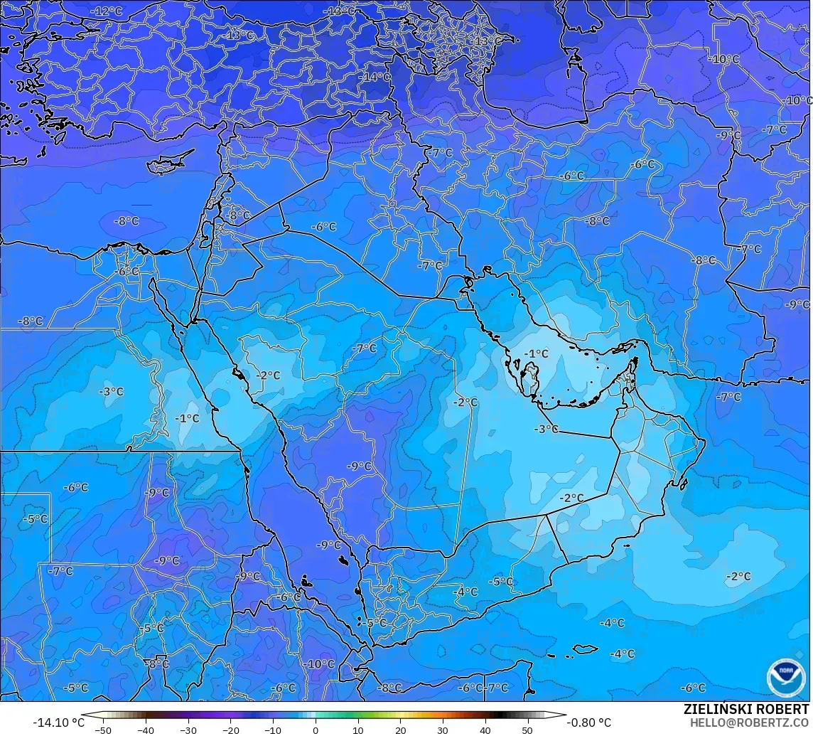 GFS model - Orta Doğu, 500 hPa Sıcaklık