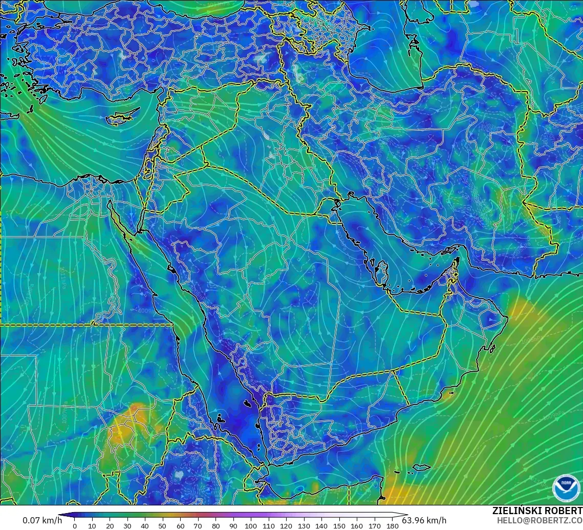 GFS model - Orta Doğu, 10 m Rüzgâr