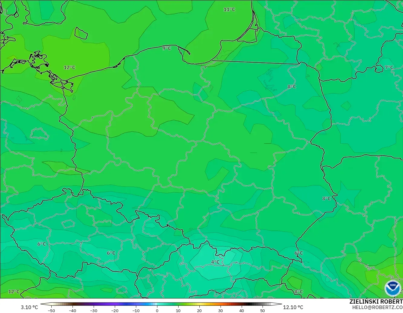 GFS model - Polonya, 2 m Çiy Noktası