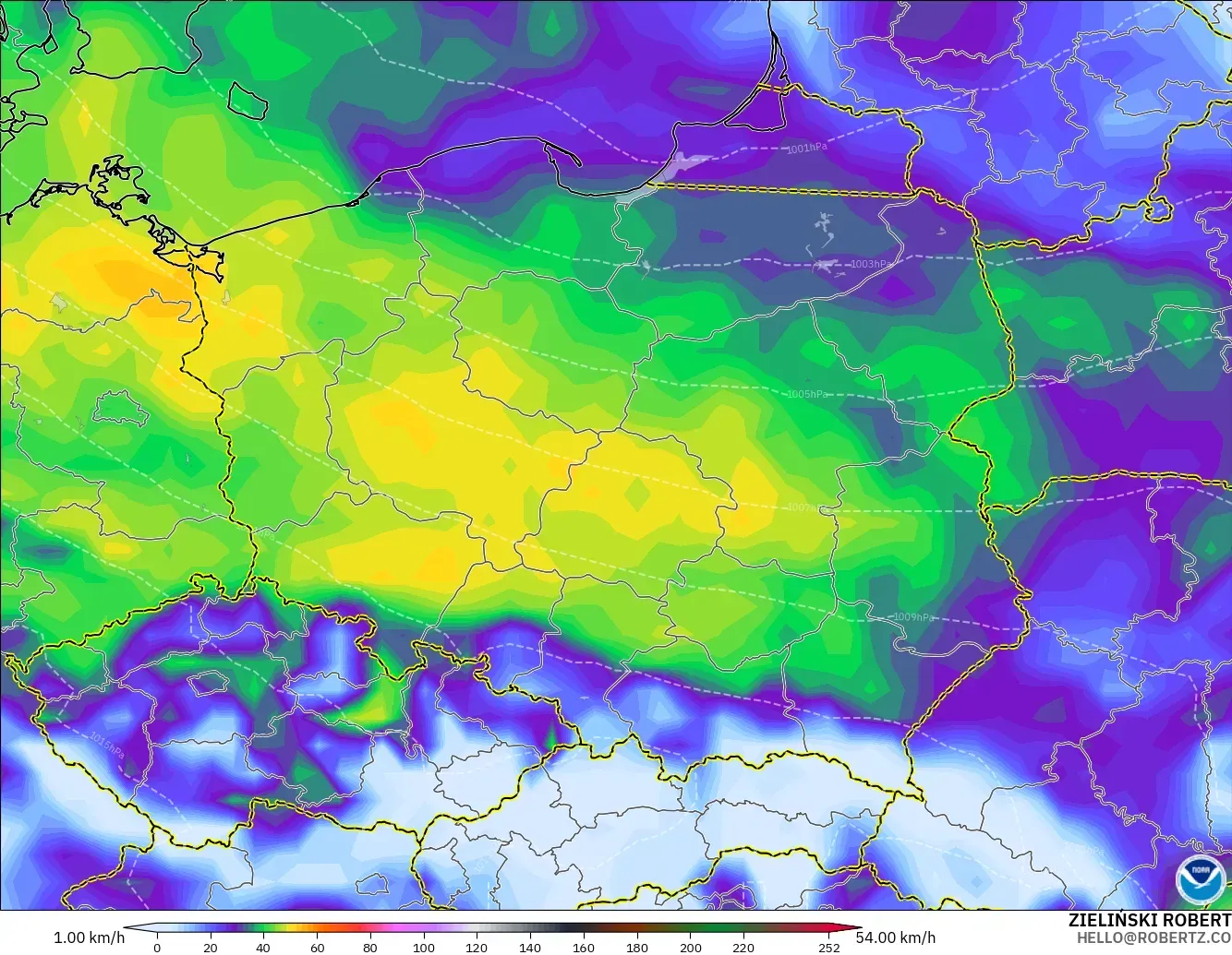 GFS model - Polonya, En Yüksek Rüzgâr