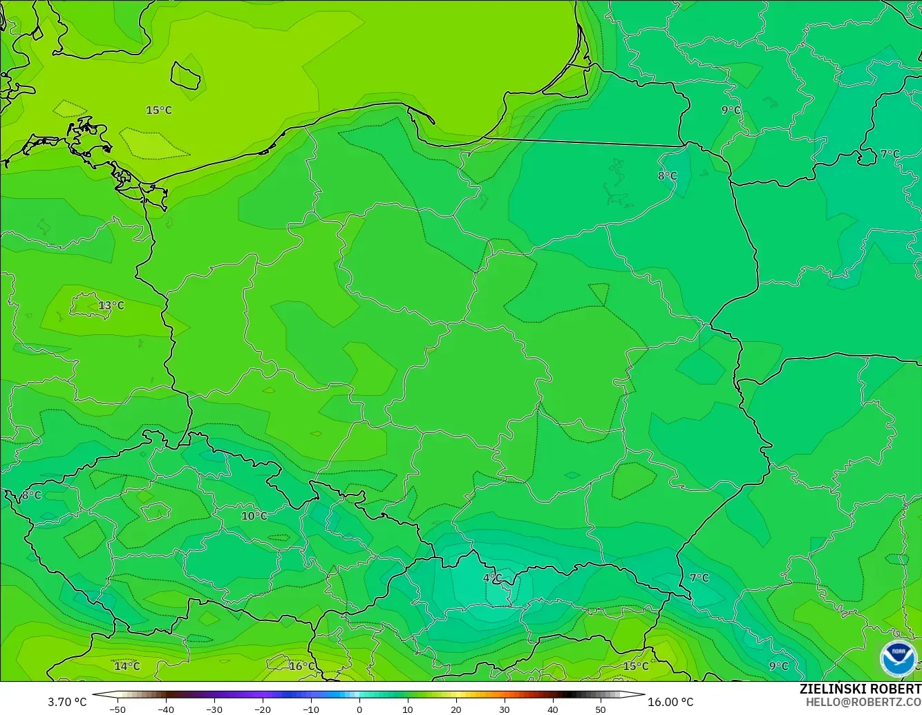 GFS model - Polonya, 2 m Sıcaklık
