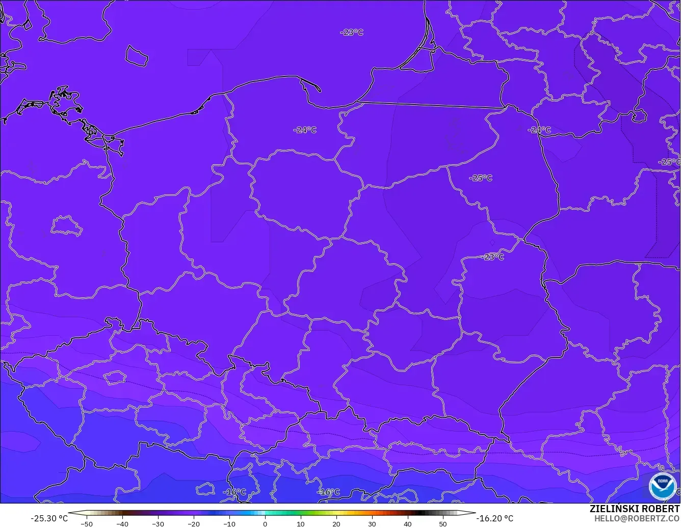 GFS model - Polonya, 500 hPa Sıcaklık