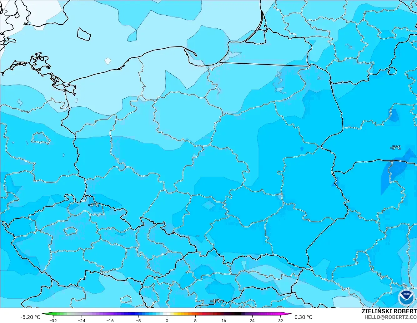 GFS model - Polonya, 850 hPa Sıcaklık Anomalisi