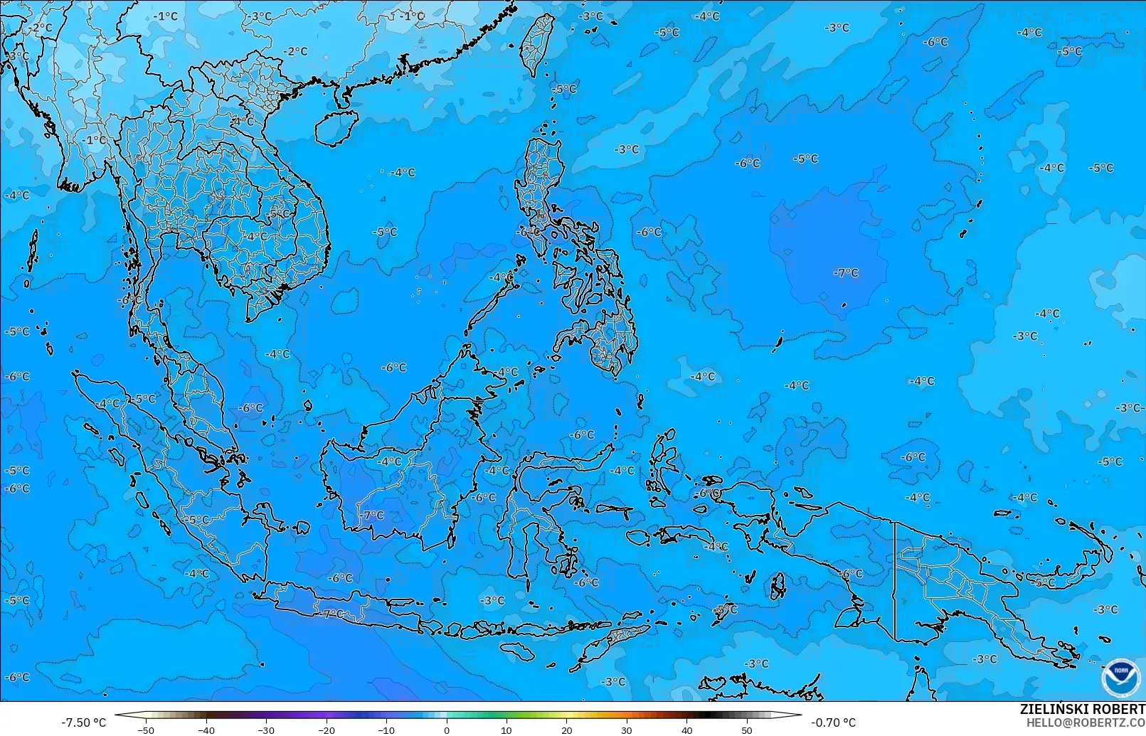 GFS model - Güneydoğu Asya, 500 hPa Sıcaklık