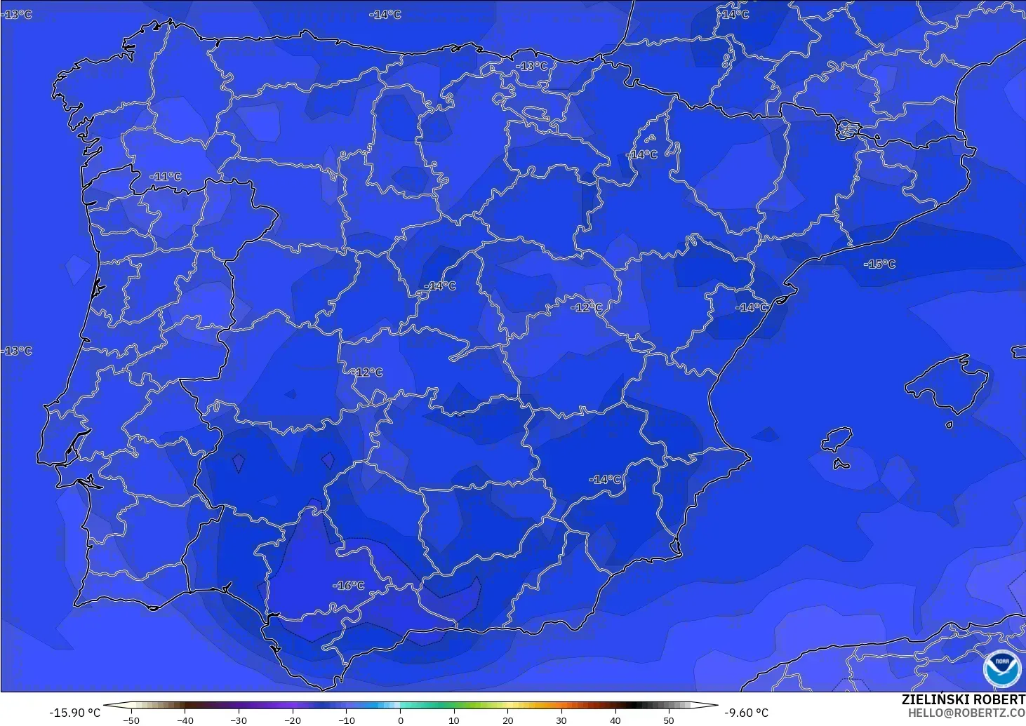GFS model - İspanya, 500 hPa Sıcaklık