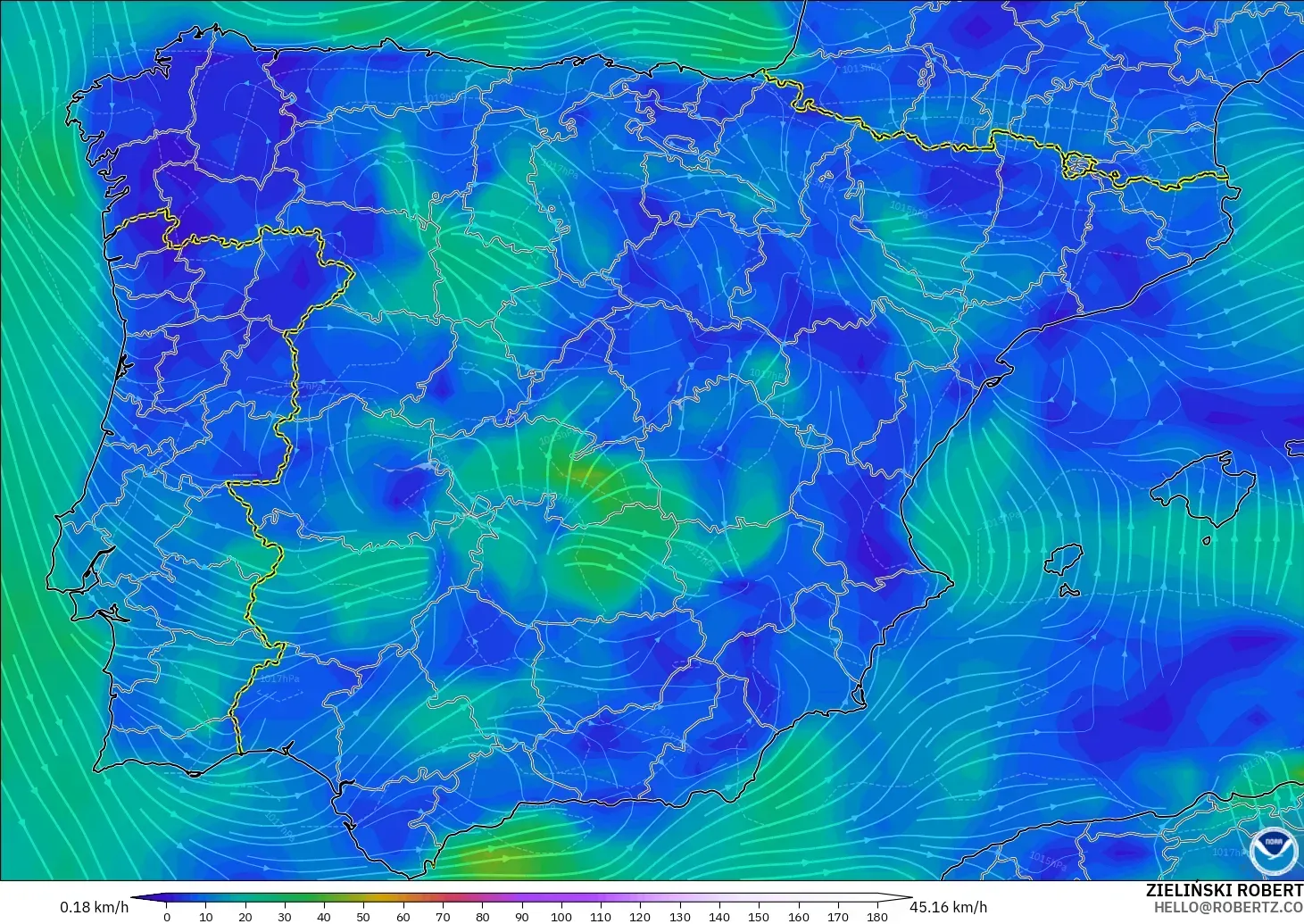 GFS model - İspanya, 10 m Rüzgâr