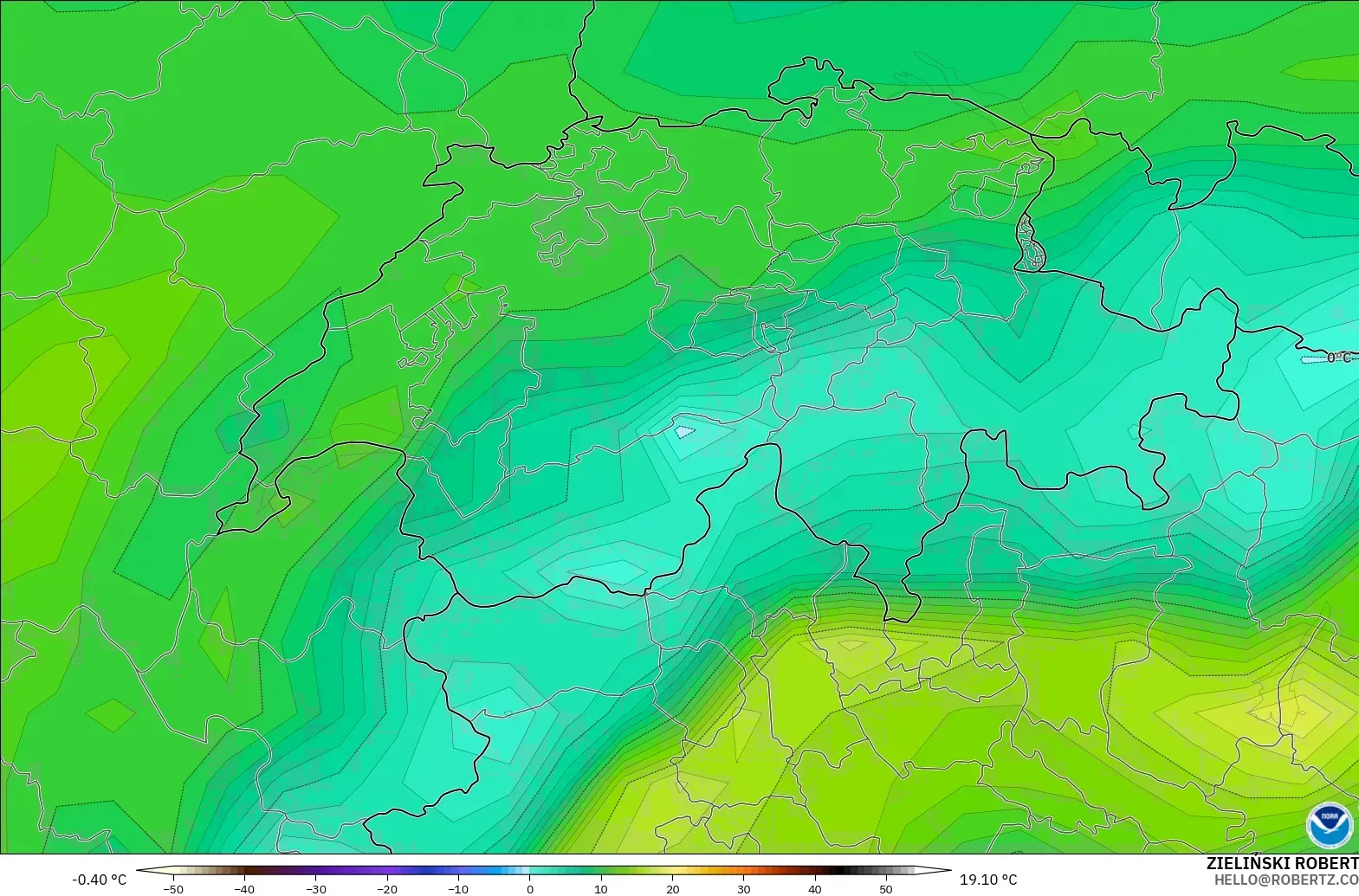 GFS model - İsviçre, 2 m Çiy Noktası