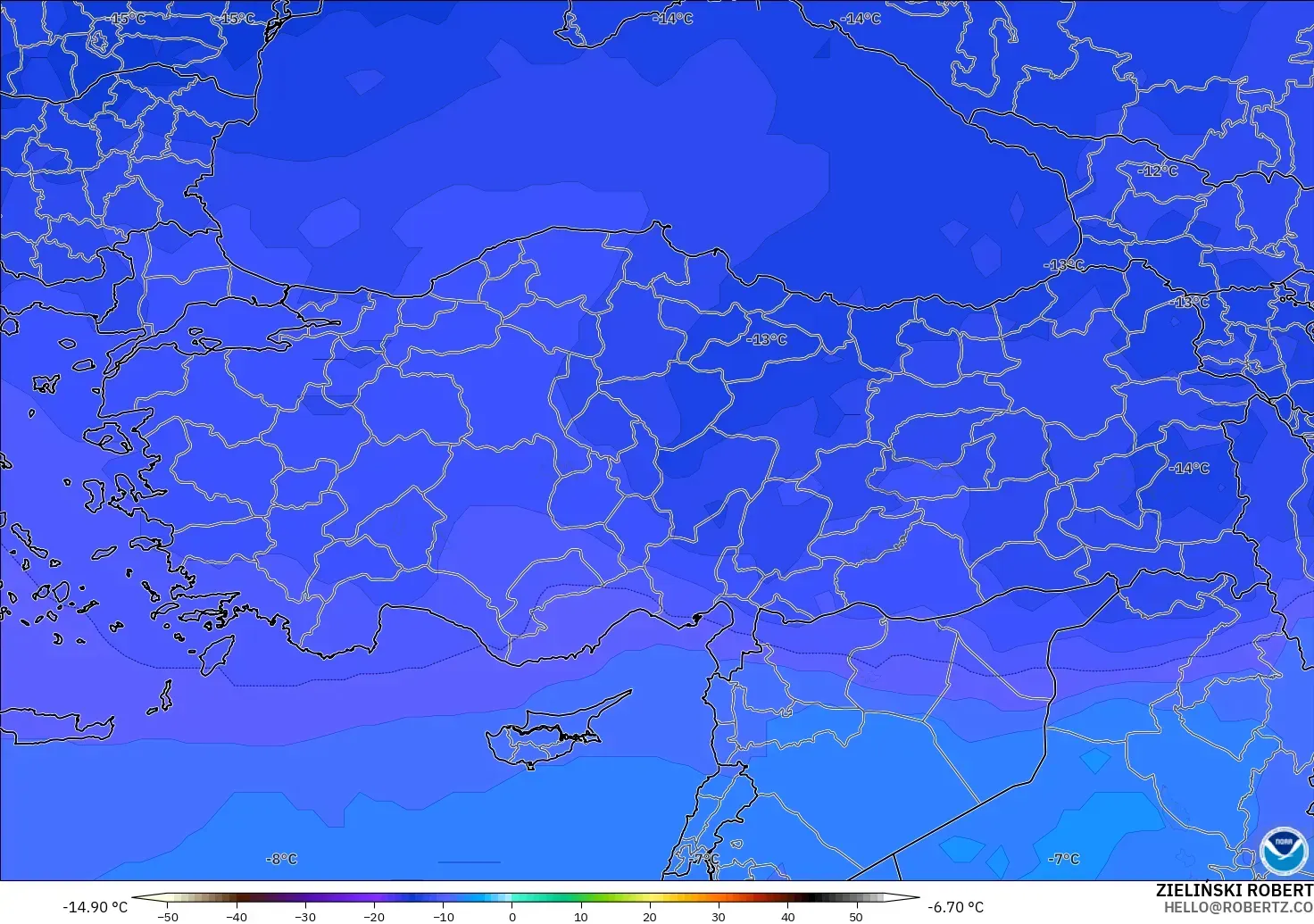GFS model - Türkiye, 500 hPa Sıcaklık