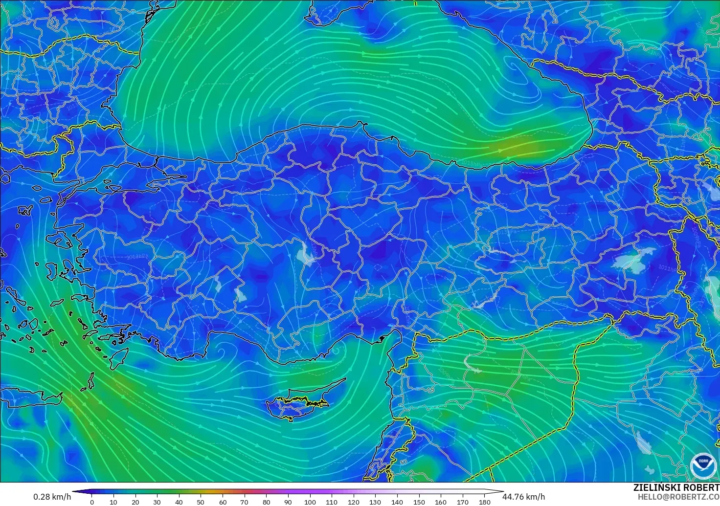 GFS model - Türkiye, 10 m Rüzgâr