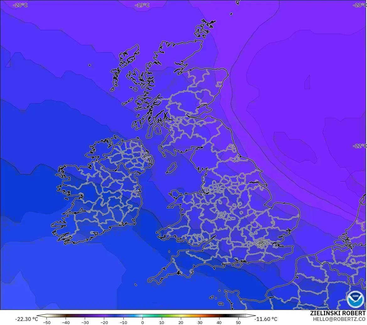 GFS model - Birleşik Krallık, 500 hPa Sıcaklık