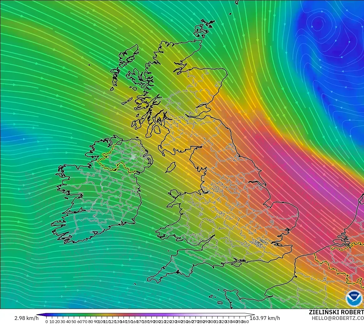 GFS model - Birleşik Krallık, 300 hPa Rüzgârı (jet)