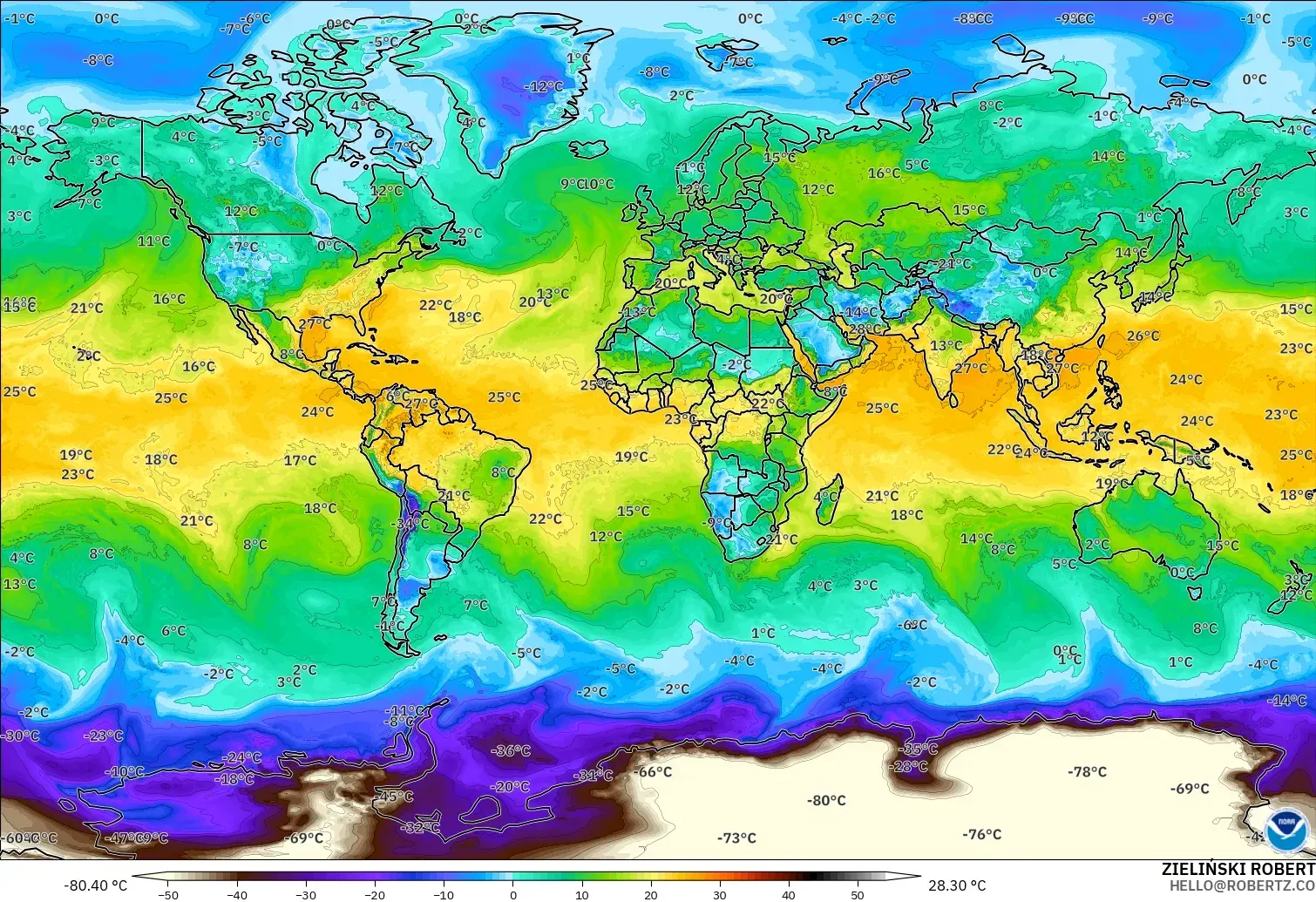 GFS model - Dünya, 2 m Çiy Noktası