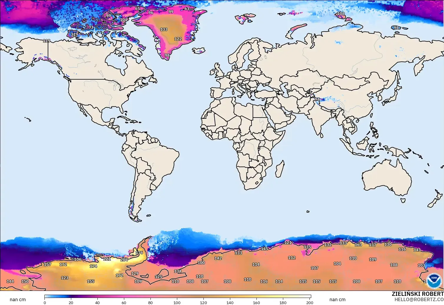 GFS model - Dünya, Kar Kalınlığı
