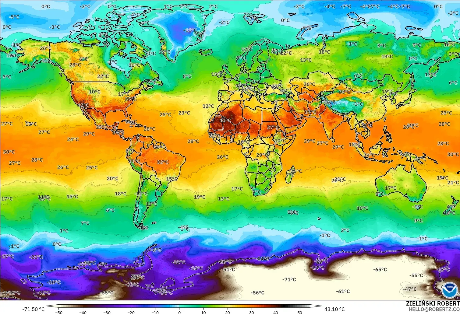 GFS model - Dünya, 2 m Sıcaklık