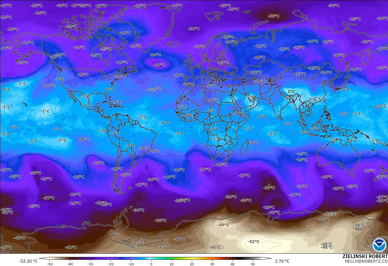 GFS model - Dünya, 500 hPa Sıcaklık