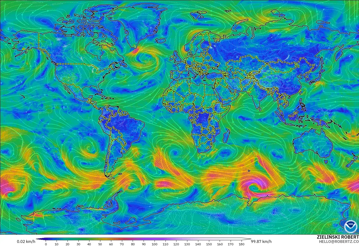 GFS model - Dünya, 10 m Rüzgâr