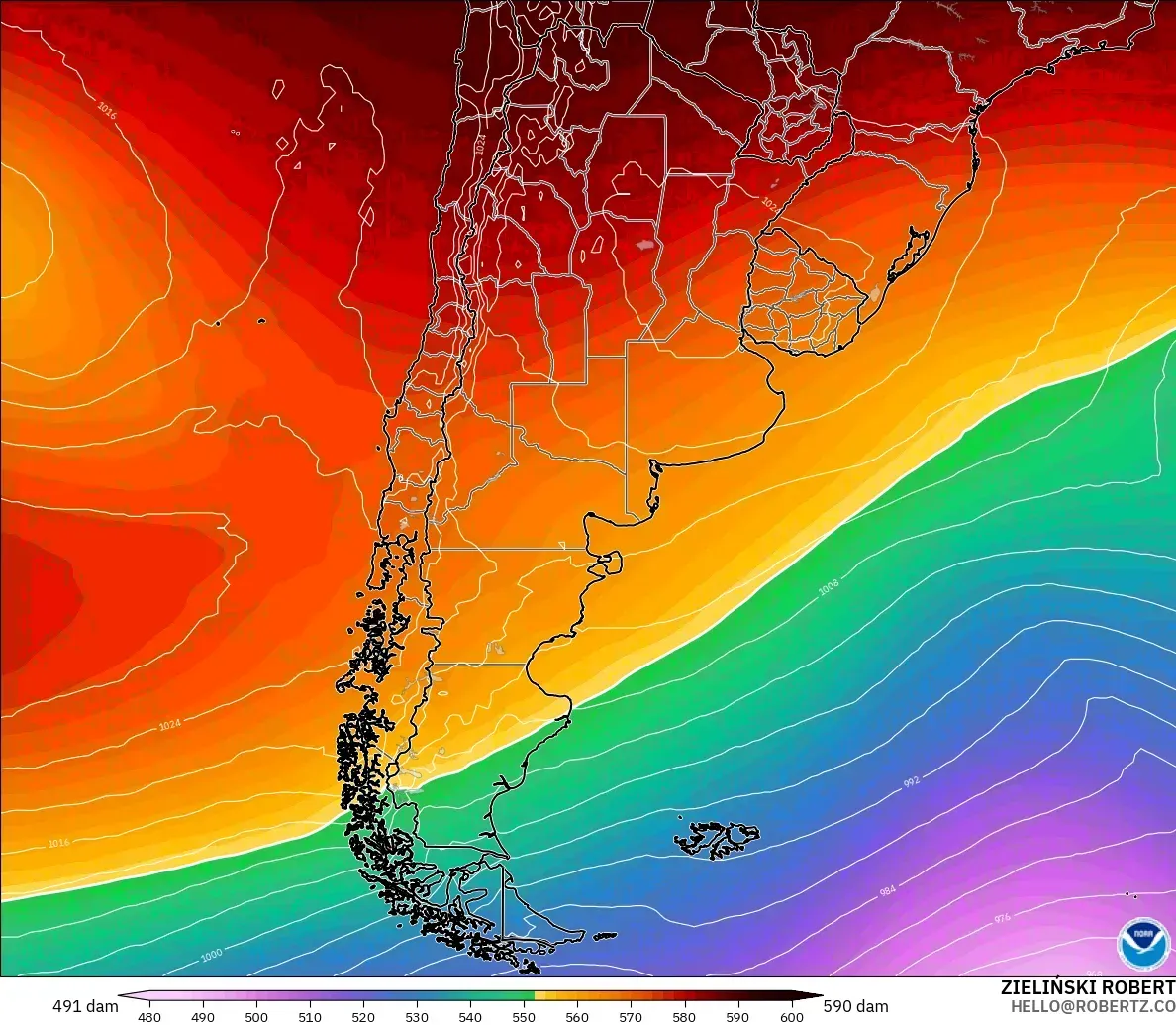 GFS model - Arjantin, 500 hPa’da jeopotansiyel yükseklik