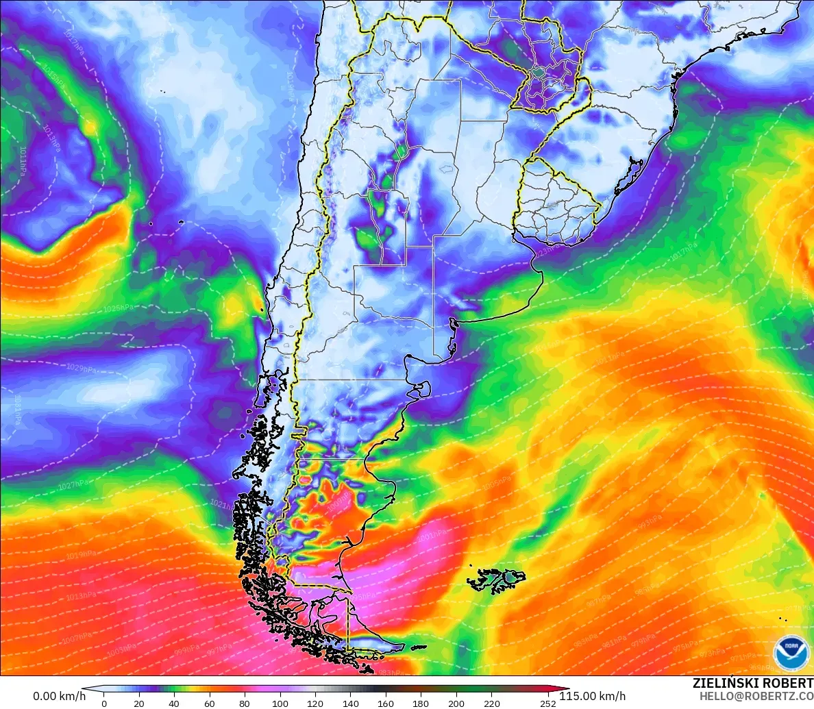 GFS model - Arjantin, Rüzgâr Esintileri