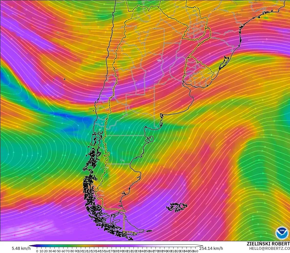 GFS model - Arjantin, 300 hPa Rüzgârı (jet)