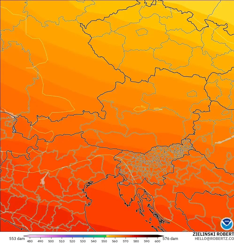 GFS model - Avusturya, 500 hPa’da jeopotansiyel yükseklik
