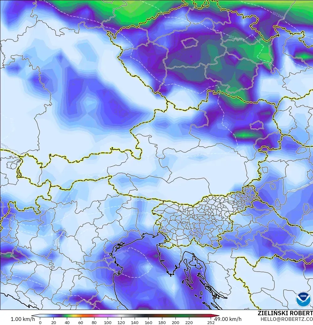 GFS model - Avusturya, En Yüksek Rüzgâr