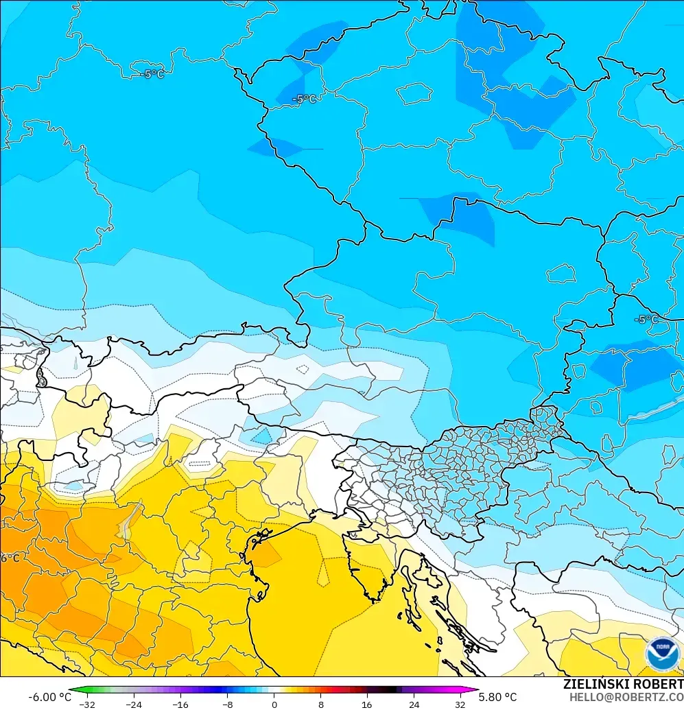 GFS model - Avusturya, 850 hPa Sıcaklık Anomalisi