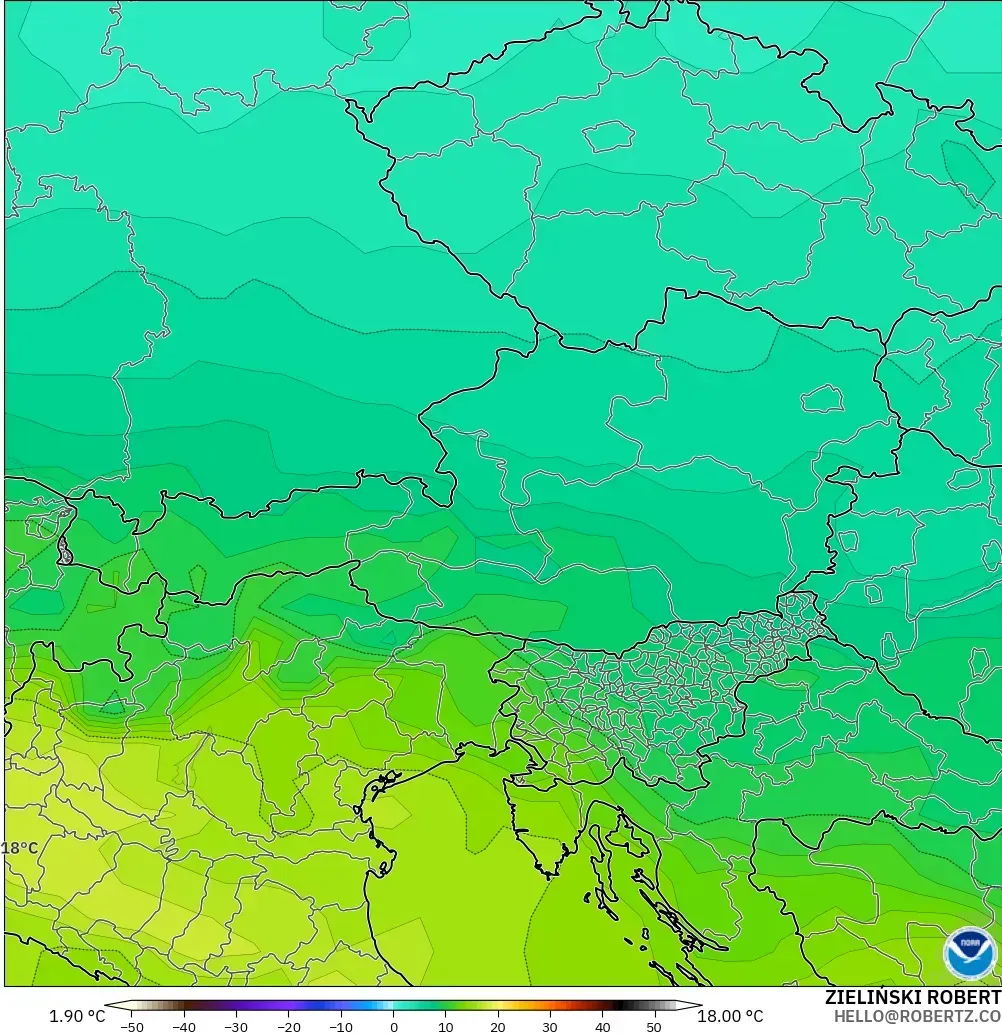 GFS model - Avusturya, 850 hPa Sıcaklık