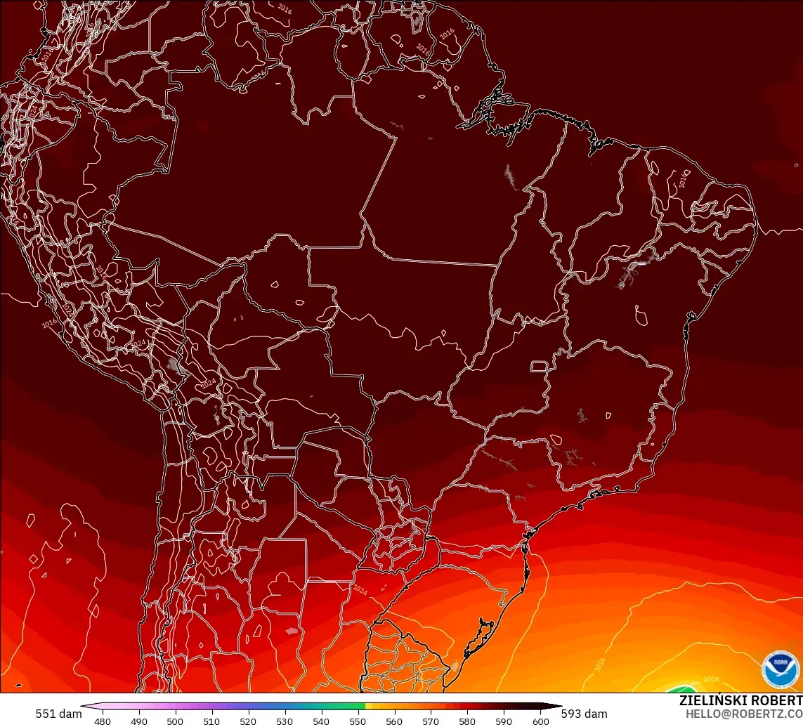 GFS model - Brezilya, 500 hPa’da jeopotansiyel yükseklik