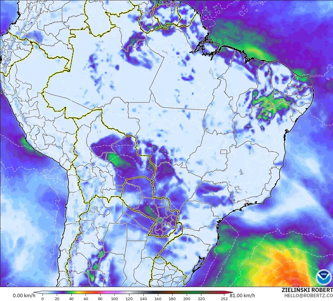 GFS model - Brezilya, En Yüksek Rüzgâr